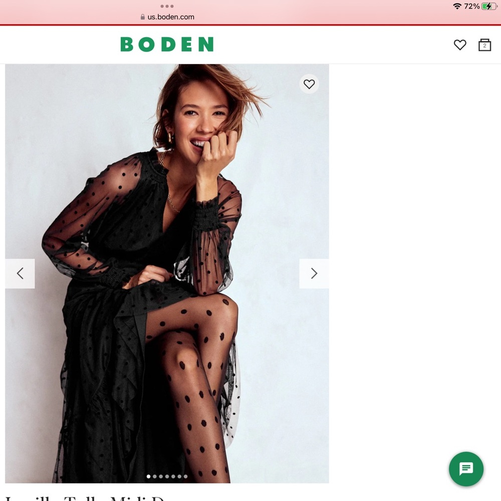 Boden Black Sheer Polka Dot Midi Dress